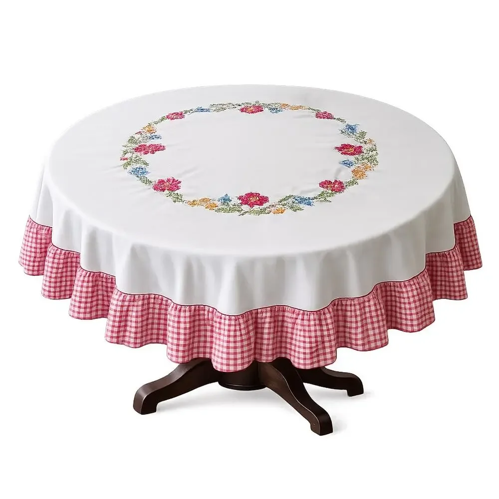 Flower Embroidery Round Tablecloth 70